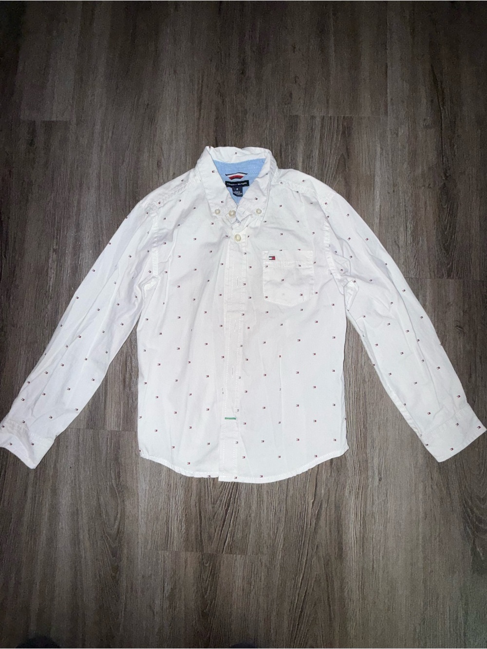 Tommy Hilfiger White Button-Up Shirt with Micro Flag Motif